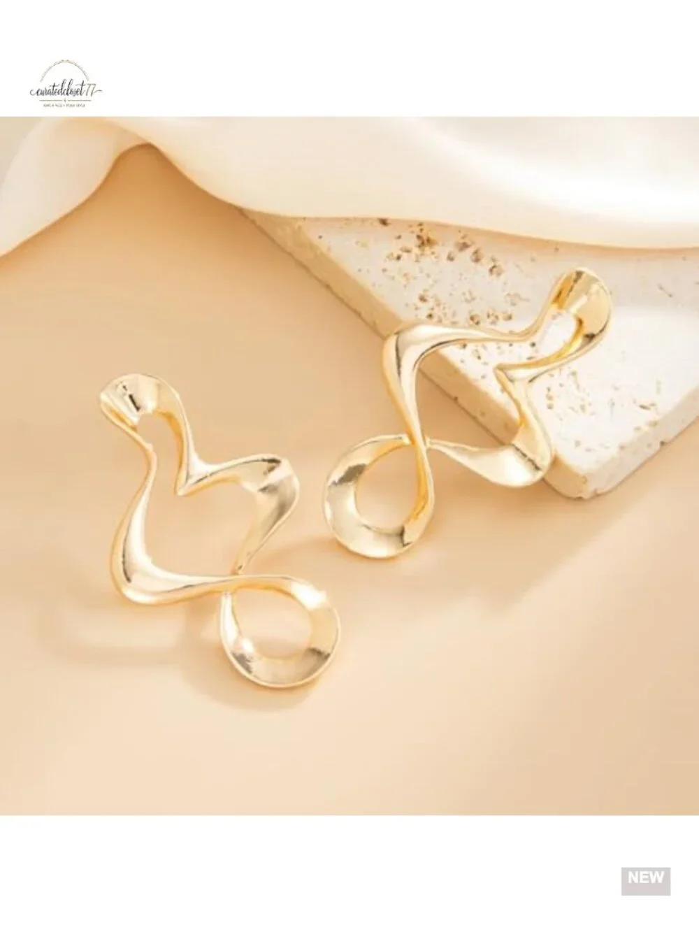 14K Gold Plated Chunky Statement Drop Earrings Crinkle Hammered Lightweight